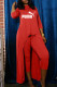 Red Fashion Casual Letter Asymmetrical O Neck Three Quarter Two Pieces