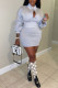 Grey Casual Solid Patchwork Buckle Turtleneck One Step Skirt Dresses