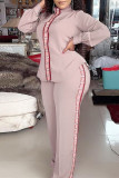 Pink Fashion Casual Patchwork Basic Turtleneck Long Sleeve Two Pieces