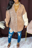 Brown Fashion Casual Patchwork Cardigan Turndown Collar Outerwear