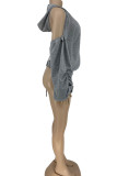 Red Street Solid Hollowed Out Patchwork Frenulum Backless Fold Asymmetrical Hooded Collar Outerwear
