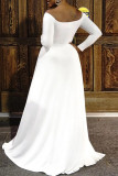 White Fashion Sexy Solid Backless Slit V Neck Long Sleeve Evening Dress