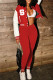 Red Fashion Casual Patchwork Embroidered Long Sleeve Two Pieces