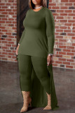 Army Green Fashion Casual Solid Asymmetrical O Neck Plus Size Two Pieces
