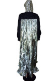 Black Street Solid Patchwork Flounce Hooded Collar A Line Dresses