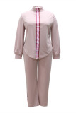 Pink Fashion Casual Patchwork Basic Turtleneck Long Sleeve Two Pieces