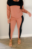 Pink Casual Solid Patchwork O Neck Long Sleeve Two Pieces