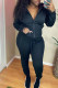 Black Casual Solid Patchwork Zipper Hooded Collar Long Sleeve Two Pieces