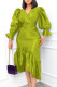 Green Yellow Fashion Casual Solid Patchwork V Neck Irregular Dress
