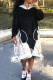 Black Street Solid Patchwork Flounce Hooded Collar A Line Dresses