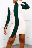 White Sexy Solid Patchwork O Neck Irregular Dress Dresses
