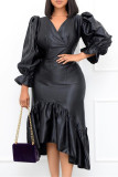 Pink Purple Fashion Casual Solid Patchwork V Neck Irregular Dress