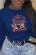 Navy Blue Daily Cute Character Print Patchwork O Neck Tops