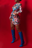 Multi-color Sexy Street Print Patchwork O Neck A Line Dresses