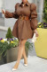 Brown Casual Solid Patchwork Buckle Turndown Collar A Line Dresses(With A Belt)