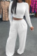 White Fashion Casual Solid Basic O Neck Long Sleeve Two Pieces