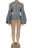 Red Street Solid Hollowed Out Patchwork Frenulum Backless Fold Asymmetrical Hooded Collar Outerwear