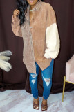 Brown Fashion Casual Patchwork Cardigan Turndown Collar Outerwear