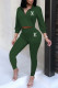 Green Fashion Casual Letter Zipper Collar Three Quarter Two Pieces
