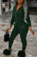 Ink Green Casual Print Draw String Zipper Collar Long Sleeve Two Pieces