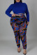 Blue Fashion Casual Print Bandage Hooded Collar Plus Size Two Pieces