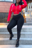 Red Casual Sportswear Print Patchwork Zipper Hooded Collar Long Sleeve Two Pieces