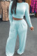 Sky Blue Fashion Casual Solid Basic O Neck Long Sleeve Two Pieces