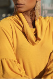 Yellow Casual Street Solid Patchwork Flounce Asymmetrical Turtleneck Tops