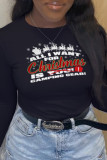 Black Street Party Print Patchwork Letter O Neck Tops