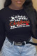 Black Street Party Print Patchwork Letter O Neck Tops
