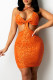Orange Sexy Solid Hollowed Out Backless Halter Sleeveless Dress