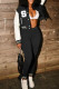 Black Fashion Casual Patchwork Embroidered Long Sleeve Two Pieces