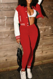 Coffee Fashion Casual Patchwork Cardigan Pants Long Sleeve Two Pieces