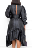 Pink Purple Fashion Casual Solid Patchwork V Neck Irregular Dress