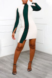 White Sexy Solid Patchwork O Neck Irregular Dress Dresses