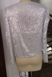Champagne Fashion Solid Sequins Split Joint O Neck Outerwear