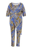 Leopard Print Fashion Casual Print Asymmetrical Off the Shoulder Plus Size Two Pieces