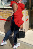 Red Street Solid Hollowed Out Patchwork Frenulum Backless Fold Asymmetrical Hooded Collar Outerwear