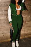 Coffee Fashion Casual Patchwork Cardigan Pants Long Sleeve Two Pieces