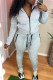 Grey Casual Solid Patchwork Zipper Hooded Collar Long Sleeve Two Pieces