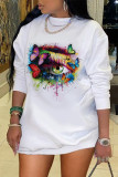 White Fashion Casual Print Basic O Neck T-shirt Dress