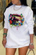 White Fashion Casual Print Basic O Neck T-shirt Dress