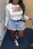 White Party Cute Print Patchwork O Neck Tops