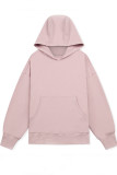 Pink Casual Solid Patchwork Pocket Hooded Collar Tops