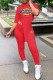 Red Fashion Casual Print Asymmetrical Hooded Collar Half Sleeve Two Pieces