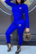 Royal Blue Fashion Sexy Hot Drilling Patchwork O Neck Long Sleeve Two Pieces