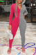 Red Gray Casual Street Solid Patchwork Zipper Hooded Collar Skinny Jumpsuits