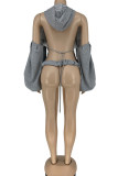 Red Street Solid Hollowed Out Patchwork Frenulum Backless Fold Asymmetrical Hooded Collar Outerwear
