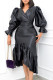 Black Fashion Casual Solid Patchwork V Neck Irregular Dress