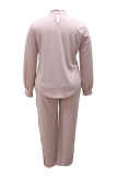 Pink Fashion Casual Patchwork Basic Turtleneck Long Sleeve Two Pieces